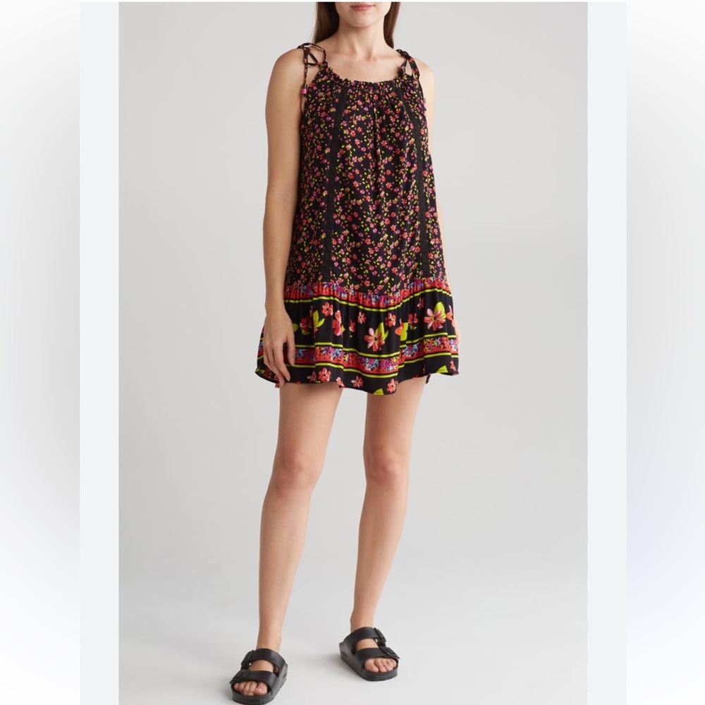 Maaji Magnolia Short Dress Coverup Black Pink Sz medium